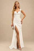 Rutipo Ivory Trumpet/Mermaid Sweetheart Sleeveless Sweep Train Satin Wedding Dresses