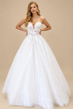 Rutipo White Ball-Gown Sweetheart Sleeveless Lace/Tulle Elegant Wedding Dresses With Appliques Lace