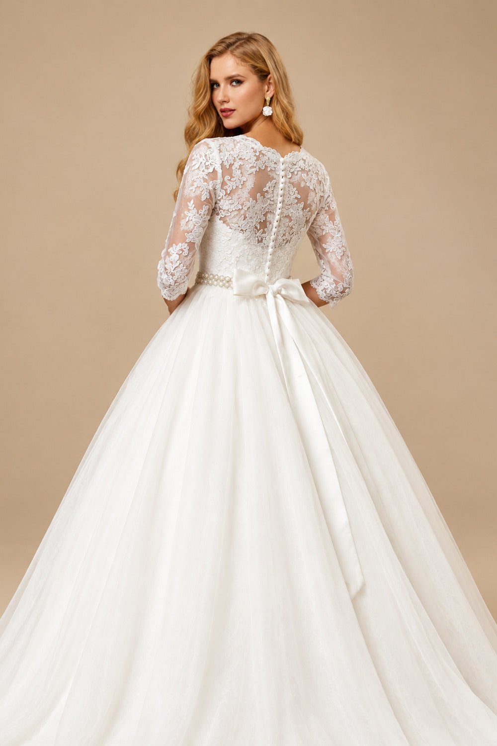 Rutipo Ivory Classic Lace Ball-Gown Sleeves Wedding Dresses