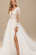 Rutipo Ivory Classic Princess Long Sleeves Lace Wedding Dresses