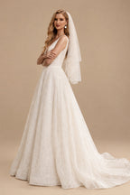 Rutipo Ivory Ball-Gown Sparkly Sequined Princess Open Back Wedding Dresses