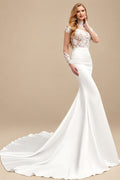 Rutipo Ivory Trumpet/Mermaid High Neck Long Sleeves Lace/Satin Wedding Dresses
