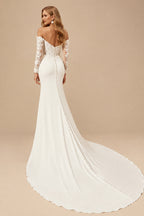 Rutipo Ivory Trumpet/Mermaid Off-the-Shoulder Long Sleeves Elastic Satin Wedding Dresses