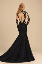 Rutipo Black Trumpet/Mermaid Long Sleeves Luxury Elastic Satin Black Wedding Dresses With Appliques Lace