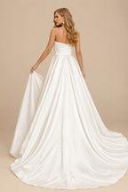 Rutipo Ivory A-Line Sleeveless Court Train Satin Wedding Dresses With Split Front