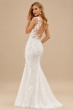Rutipo Ivory Mermaid Sleeveless Court Train Lace Wedding Dresses With Appliques Lace