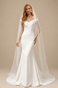 Rutipo Ivory Mermaid V-Neck Sleeveless Sweep Train Elastic Satin Wedding Dresses