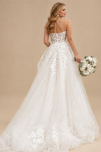Rutipo Ivory A-Line Boho Sweetheart Vintage Tulle Wedding Dresses With Appliques Lace