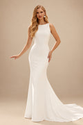 Rutipo Ivory Trumpet/Mermaid Backless Scoop Neck Elegant Elastic Satin Wedding Dresses