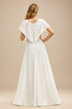 Rutipo Ivory A-Line Halter Sleeveless Sweep Train Silk Like Satin Wedding Dresses