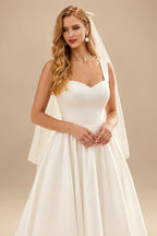 Rutipo Ivory A-Line Sweetheart Sleeveless Tea-Length Satin Wedding Dresses