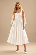 Rutipo Ivory A-Line Sweetheart Sleeveless Tea-Length Satin Wedding Dresses