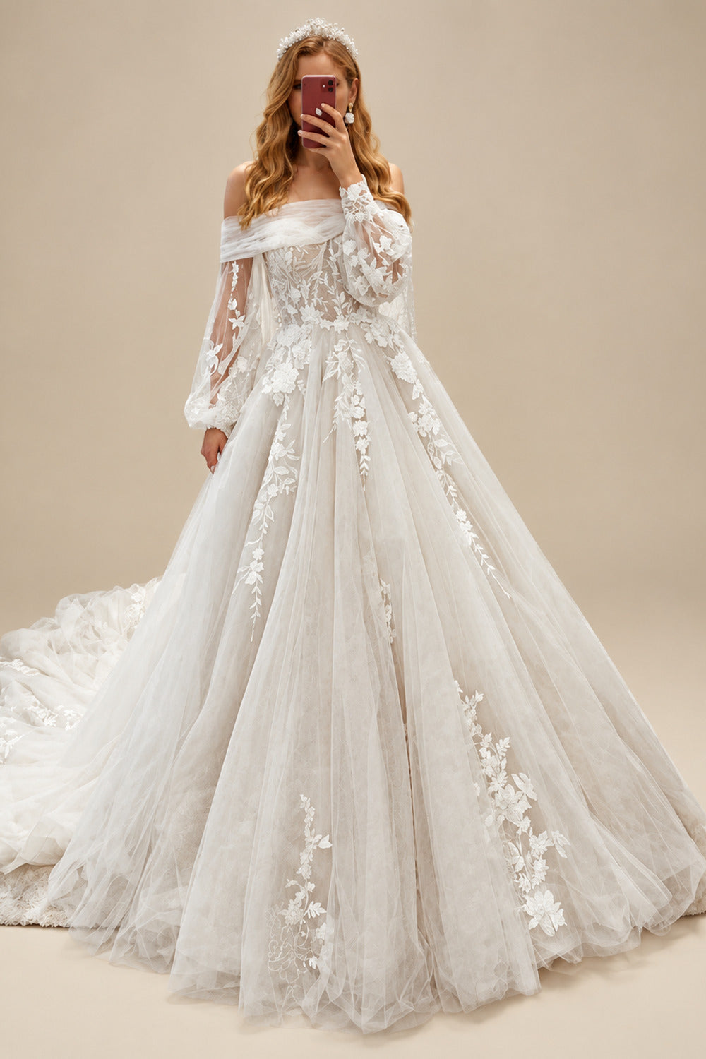 Rutipo As Picture Ball-Gown Sweetheart Detachable Sleeves Court Train Lace/Tulle Wedding Dresses With Appliques Lace