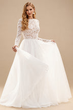 Rutipo As Picture Boho Beach Lace Open Back A-Line Wedding Dresses With Long Sleeves