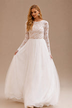 Rutipo As Picture Boho Beach Lace Open Back A-Line Wedding Dresses With Long Sleeves