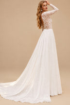 Rutipo As Picture Boho Beach Lace Open Back A-Line Wedding Dresses With Long Sleeves