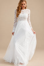 Rutipo As Picture Boho Beach Lace Tulle A-Line Wedding Dresses With Long Sleeves