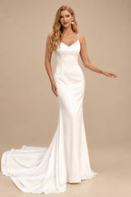 Rutipo Ivory Sexy Boho Backless V-Neck Wedding Dresses With Silk Like Satin