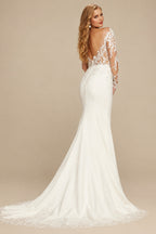 Rutipo Ivory Trumpet/Mermaid Illusion Neck Long Sleeves Lace/Elastic Satin Wedding Dresses