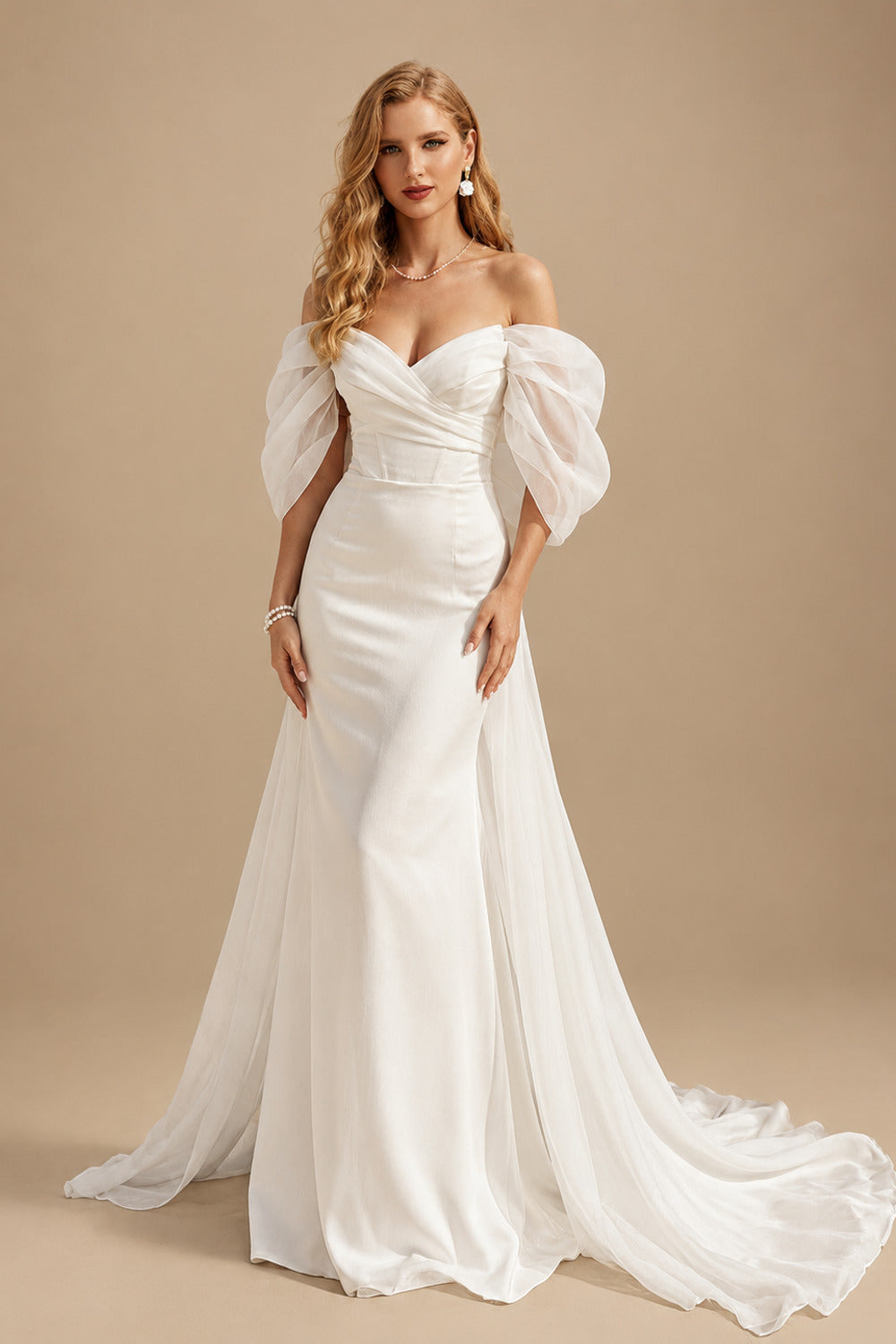 Rutipo Ivory Modern Off-The-Shoulder Trumpet/Mermaid Wedding Dresses