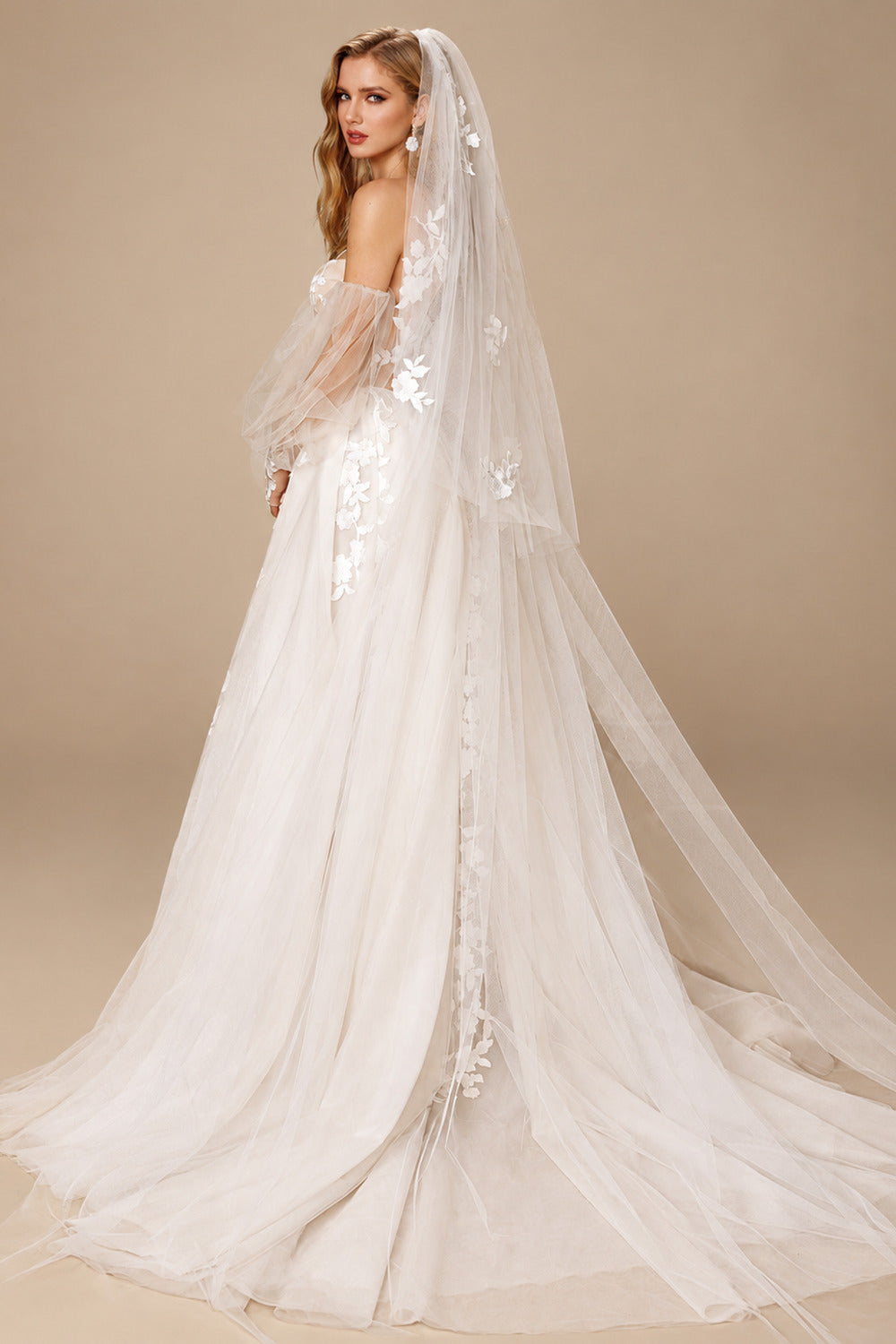 Rutipo As Picture Boho Lace Tulle Off-The-Shoulder Long Sleeves Wedding Dresses
