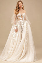 Rutipo As Picture Boho Lace Tulle Off-The-Shoulder Long Sleeves Wedding Dresses