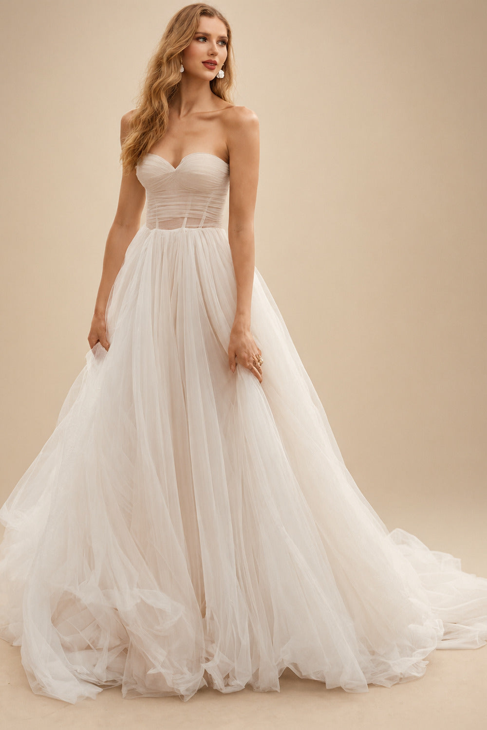Rutipo As Picture Strapless  Tulle A-Line Boho Wedding Dresses