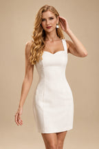 Rutipo Ivory Minimalist Little White Sheath Sweetheart Wedding Dresses With Elastic Satin