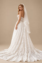 Rutipo Ivory Ball-Gown Strapless Sleeveless Vintage Lace Wedding Dresses With Pockets