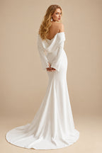 Rutipo Ivory Trumpet/Mermaid Off-The-Shoulder Long Sleeves Elastic Satin Wedding Dresses