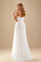 Rutipo Ivory Sheath/Column Sweetheart Tulle Wedding Dresses With Split Front