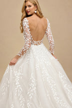 Rutipo Ivory Open Back Lace Long Sleeves Sweep Train Wedding Dresses