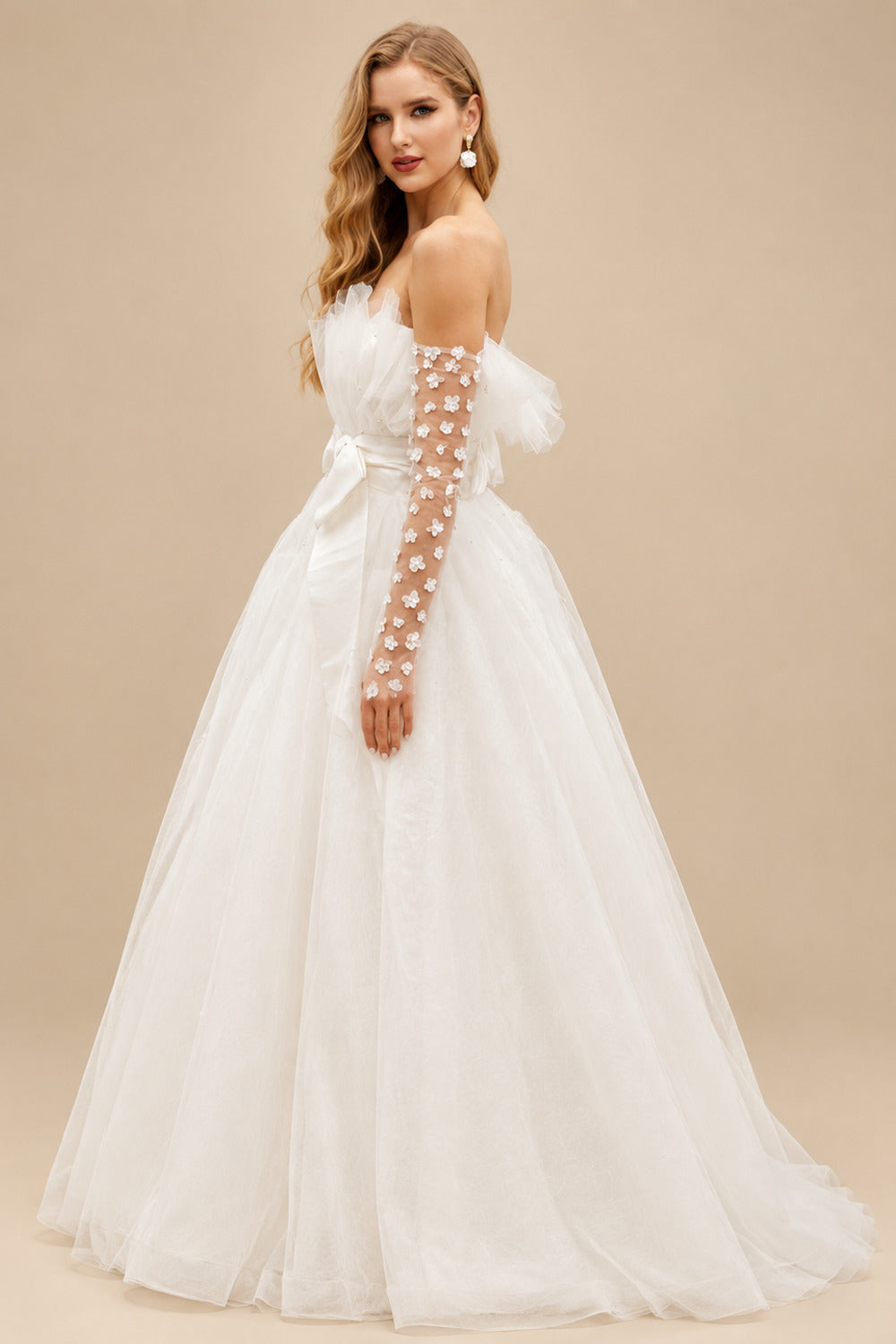 Rutipo Ivory Little White Short/Mini Tulle Wedding Dresses With Bow(s) Belt