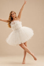 Rutipo Ivory Little White Short/Mini Tulle Wedding Dresses With Bow(s) Belt