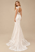 Rutipo Ivory Trumpet/Mermaid Sweetheart Sleeveless Cathedral Lace/Tulle Wedding Dresses