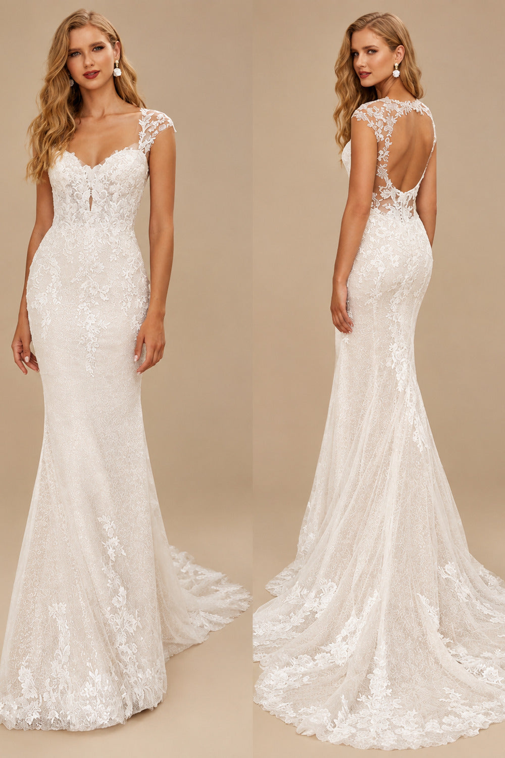 Rutipo Ivory Trumpet/Mermaid Sweetheart Sleeveless Cathedral Lace/Tulle Wedding Dresses