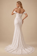 Rutipo Ivory Sparkly Off-The-Shoulder Sleeveless Court Train Wedding Dresses