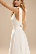Rutipo Ivory Square Neckline Sleeveless Court Train Wedding Jumpsuit