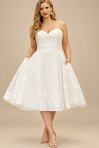 Rutipo Ivory A-Line Sweetheart Sleeveless Tea-Length Lace/Tulle Wedding Dresses