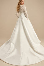 Rutipo As Picture Ball-Gown Long Sleeves Court Train Lace/Satin Wedding Dresses With Pockets