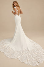 Rutipo Ivory Trumpet/Mermaid Off-The-Shoulder Lace/Elastic Satin Wedding Dresses