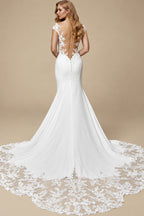 Rutipo White Trumpet/Mermaid Off-The-Shoulder Lace/Elastic Satin Wedding Dresses