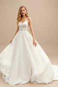 Rutipo Ivory Lace Ball-Gown Organza Open Back Wedding Dresses