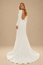 Rutipo Ivory Elegant Trumpet/Mermaid Square Neckline Long Sleeves Wedding Dresses