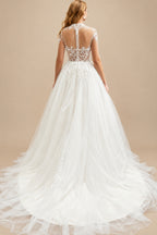 Rutipo Ivory Ball-Gown Illusion Neck Long Sleeves Sweep Train Lace/Tulle Wedding Dresses