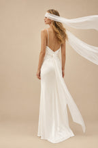 Rutipo Ivory Sheath/Column V-Neck Sleeveless Floor-Length Wedding Dresses