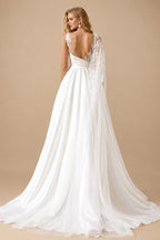 Rutipo Ivory Ball-Gown Sweep Train Satin Wedding Dresses With Appliques Lace