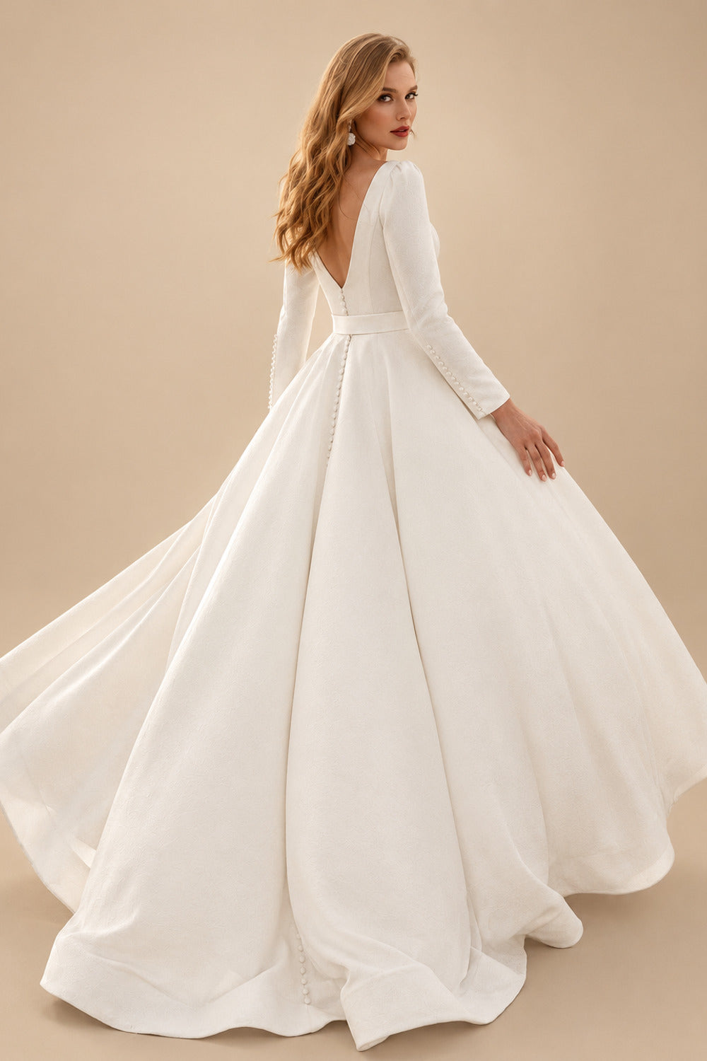 Rutipo Ivory Elegant Simple Long Sleeves Satin Wedding Dresses With A-Line