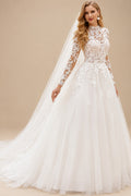 Rutipo Ivory High Neck Lace Long Sleeves Ball-Gown Wedding Dresses