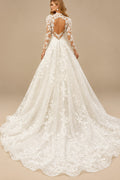 Rutipo Ivory Ball-Gown Illusion Neck 3/4 Sleeves Sweep Train Lace/Tulle Wedding Dresses